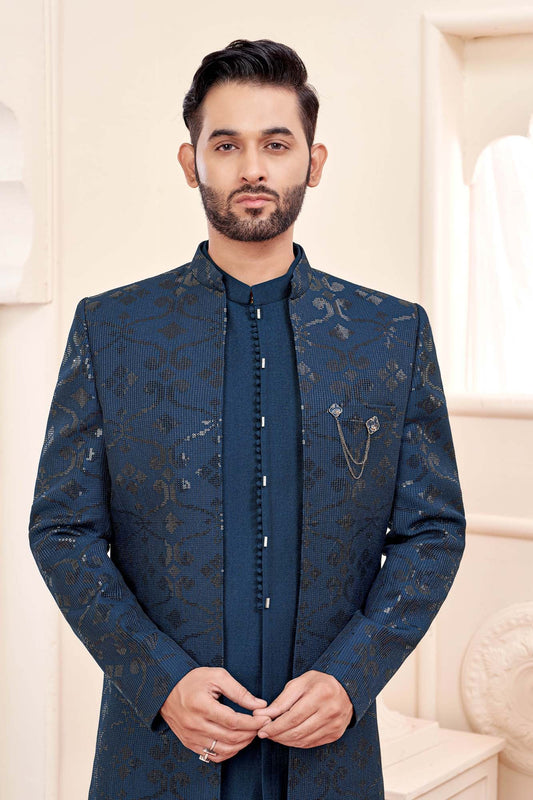 Royal Blue Indo-Western Outfit With Exquisite Gold Embroidery