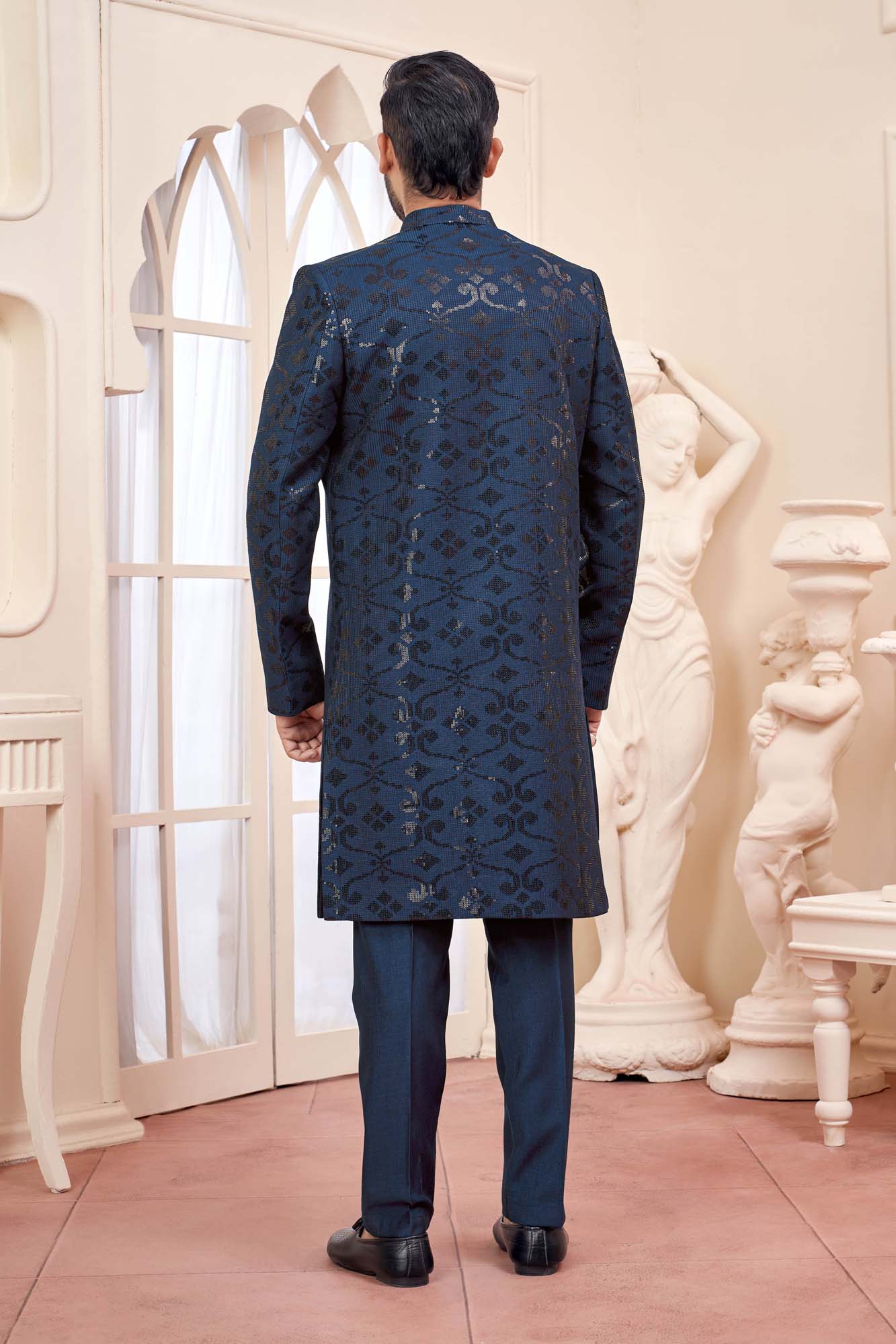 Royal Blue Indo-Western Outfit With Exquisite Gold Embroidery