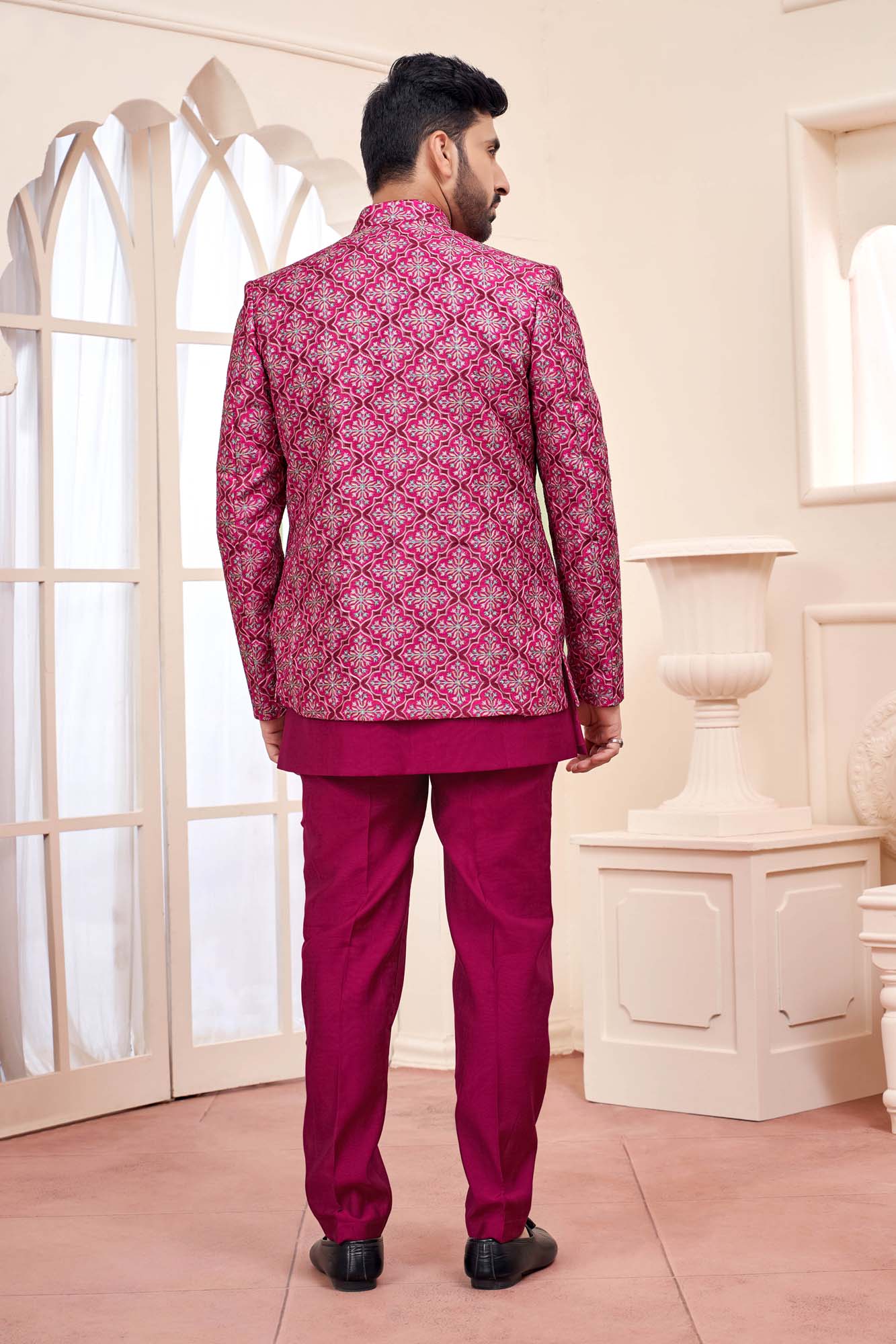 Royal Dark Pink Jodhpuri Set With Embroidered Jacket