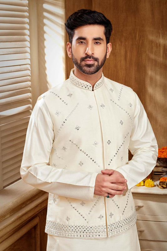 White Mirror Work Kurta Set