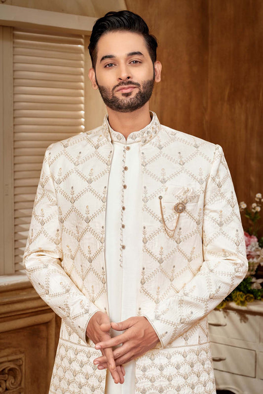 Elegant Indo-Western Men'S Kurta Set With Gold Embroidery | Festive & Wedding Wear