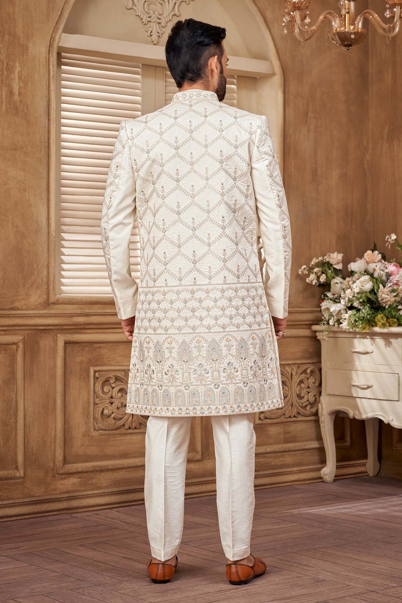 Elegant Indo-Western Men'S Kurta Set With Gold Embroidery | Festive & Wedding Wear