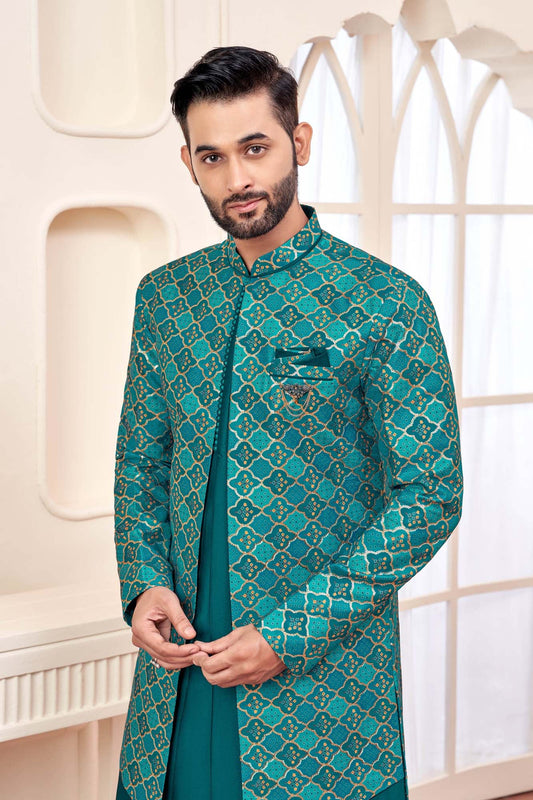 Emerald Green Indo-Western Outfit With Gold Embroidered Jacket