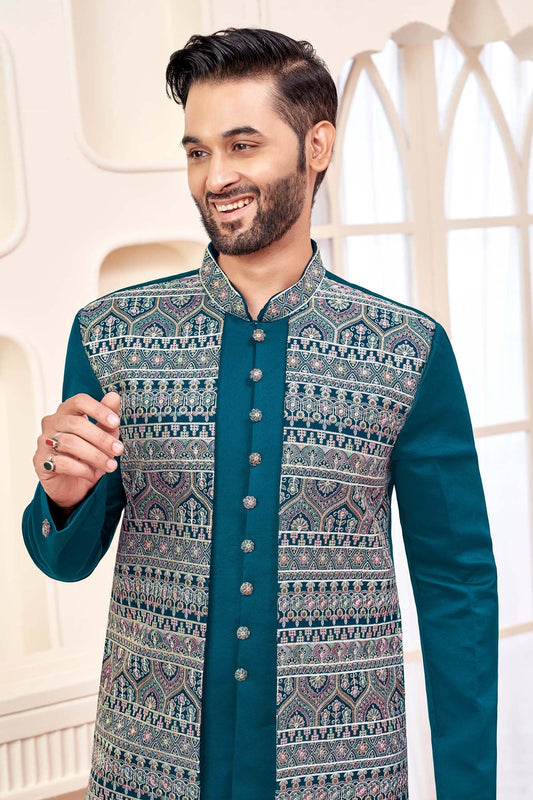 Teal Green Indo-Western Outfit With Unique Tribal Design