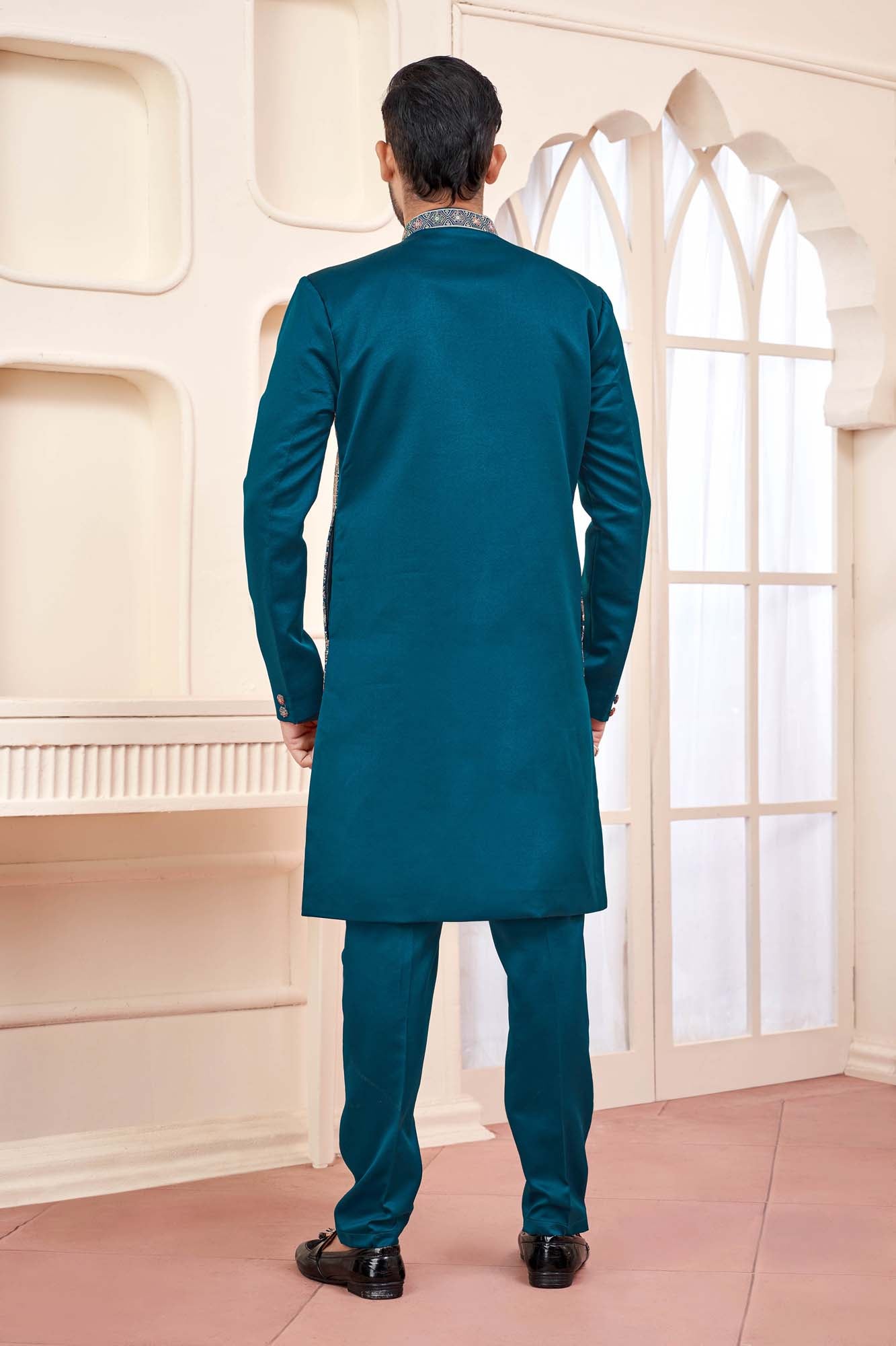 Teal Green Indo-Western Outfit With Unique Tribal Design