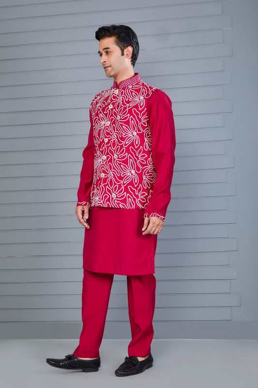 Raw Silk Men's Kurta Jacket Set for Festive Events