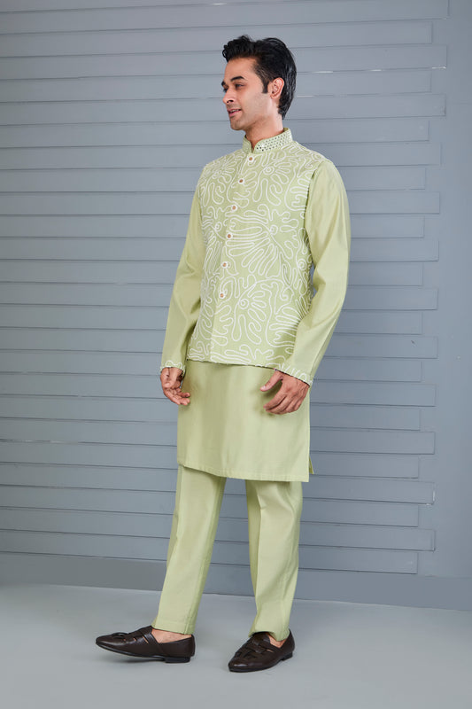 Men's Kurta Jacket Set Crafted in Premium Raw Silk