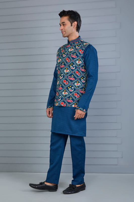Festive Occasion Patola Printed Men’s Kurta Jacket Set