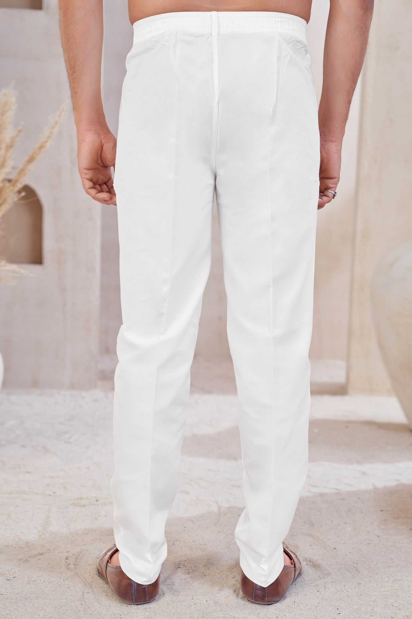 Classic Cream Straight-Cut Trouser Pants