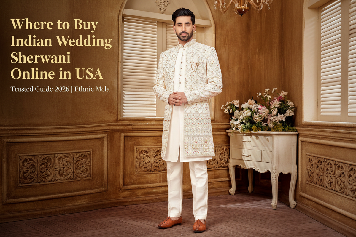 Stylish Indo-Western ethnic sherwani for Indian wedding wear – NRI groom guide by Ethnic Mela India