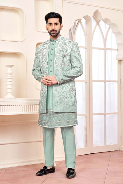 Pastel Green Indo-Western Ethnic Wear For Men
