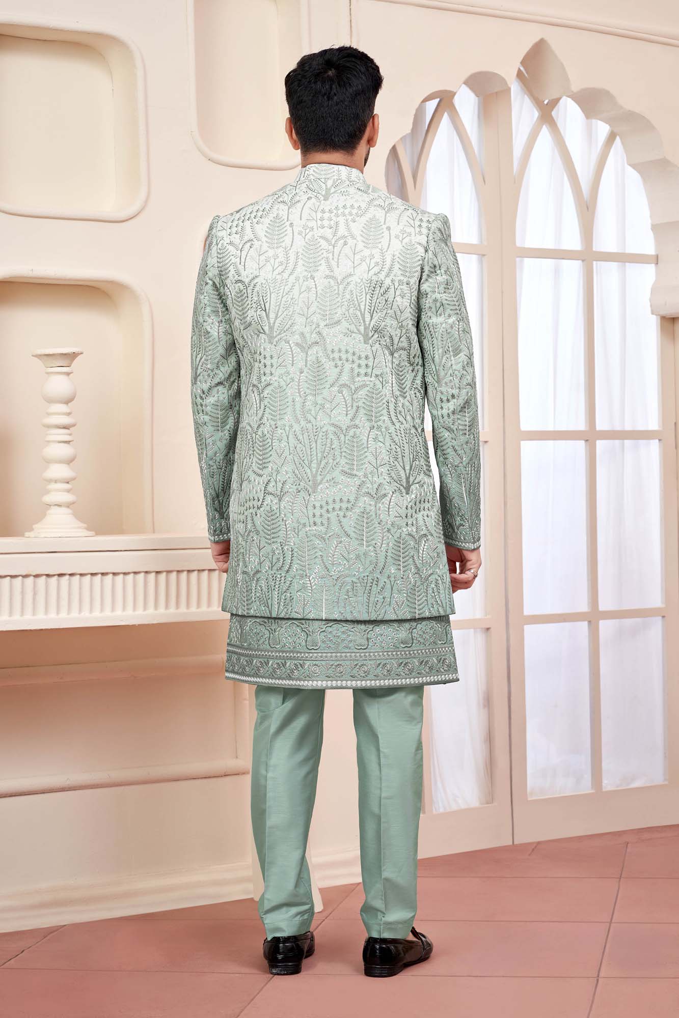 Pastel Green Indo-Western Ethnic Wear For Men