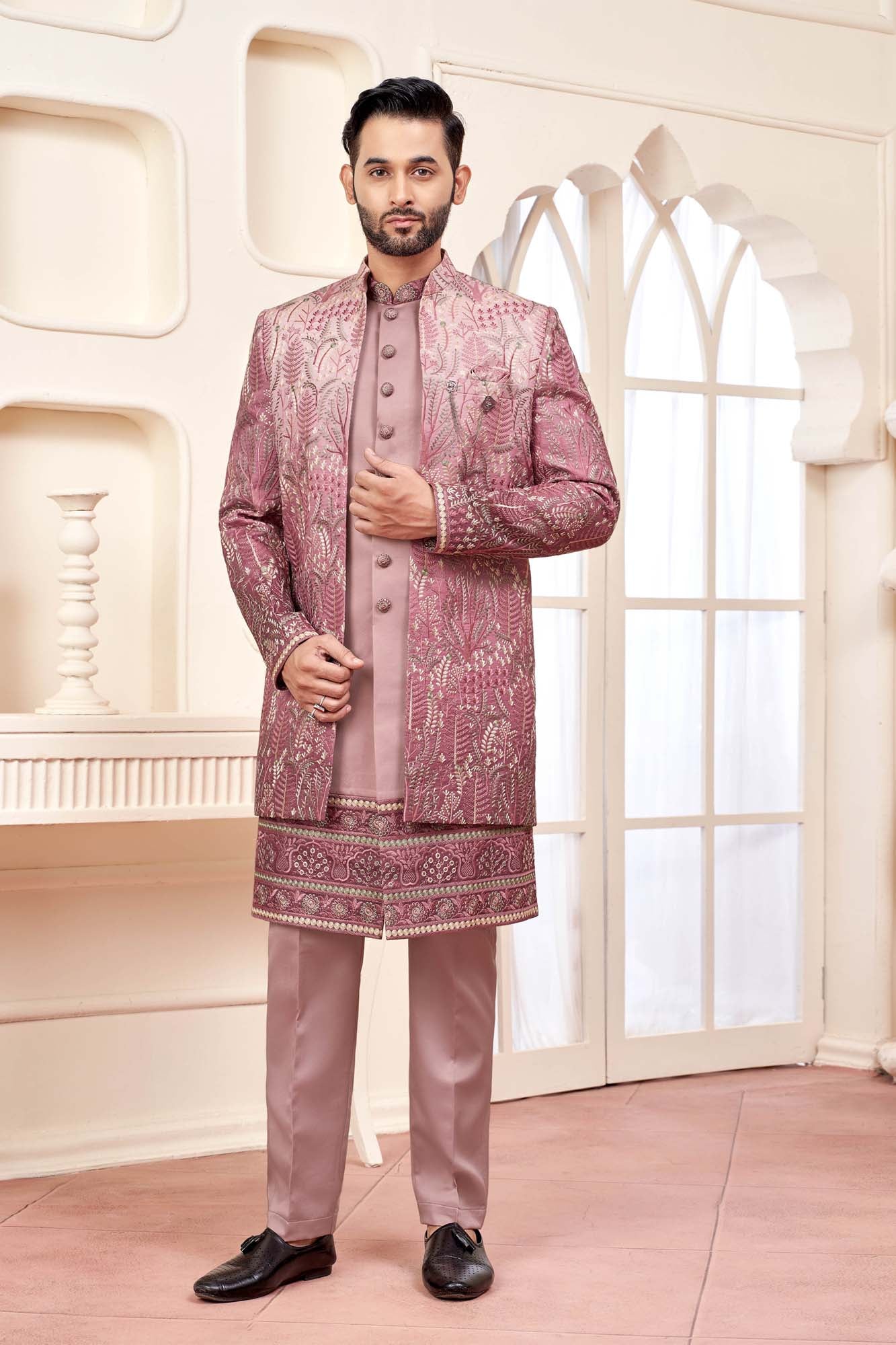 Magenta Indo Western Wear For Men
