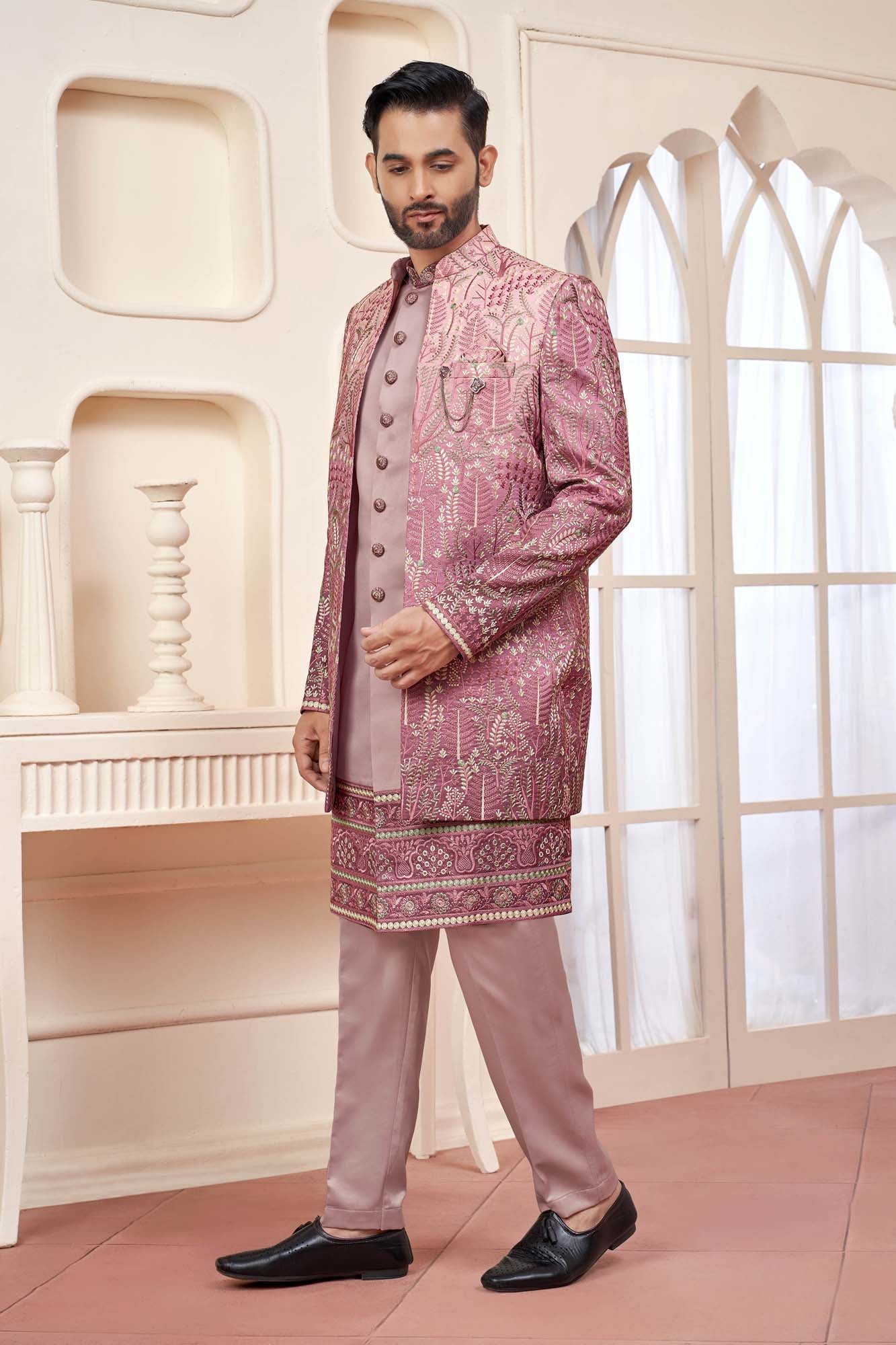 Magenta Indo Western Wear For Men