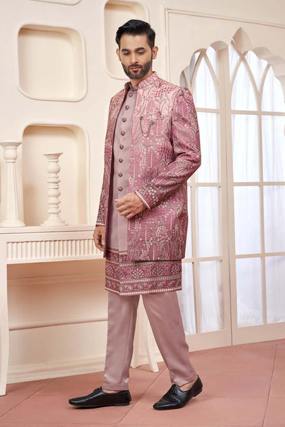 Magenta Indo Western Wear For Men