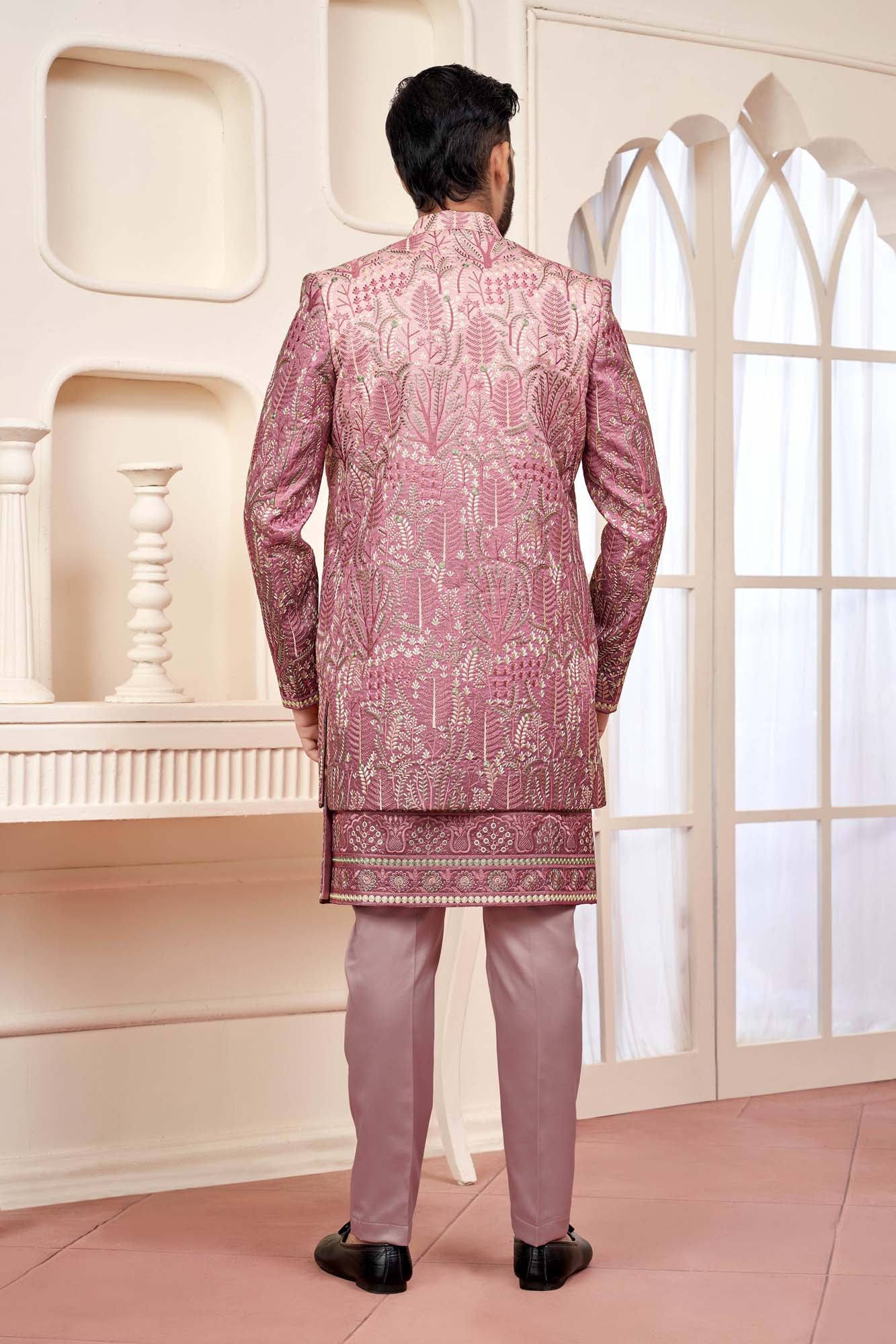 Magenta Indo Western Wear For Men