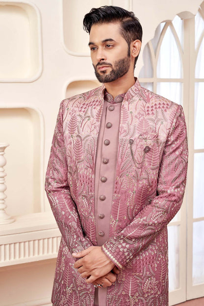 Magenta Indo Western Wear For Men