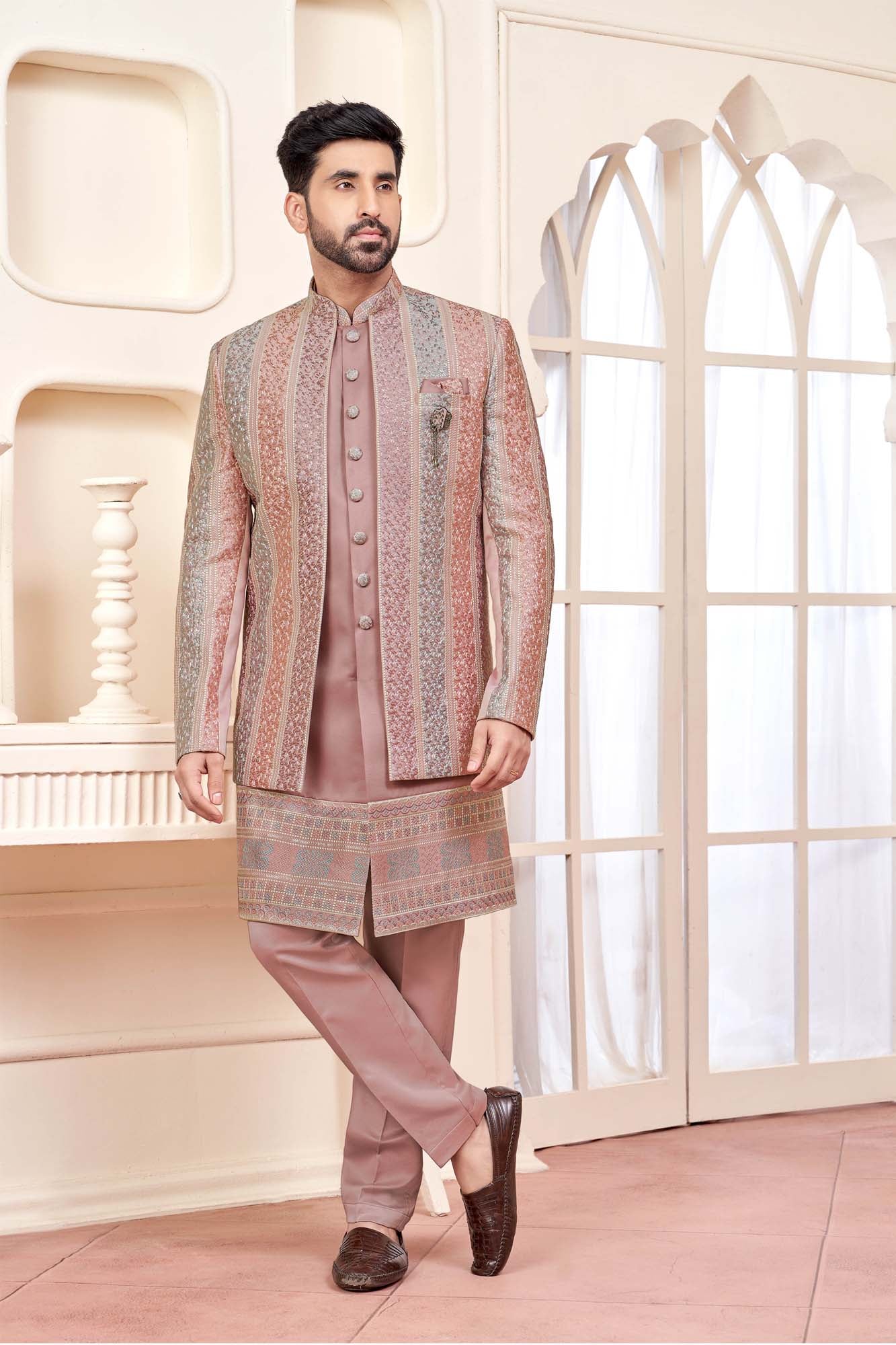 Peach Indo- Western Wedding Look