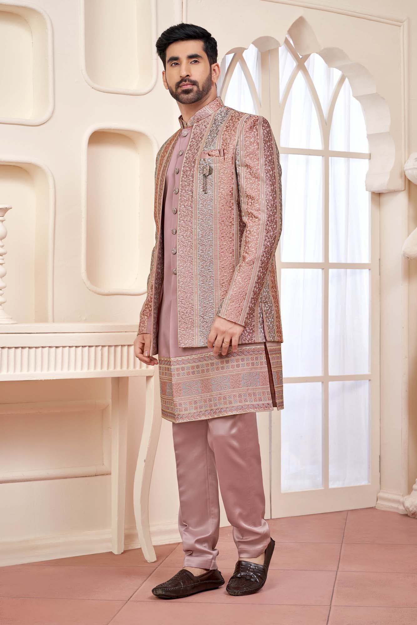 Peach Indo- Western Wedding Look