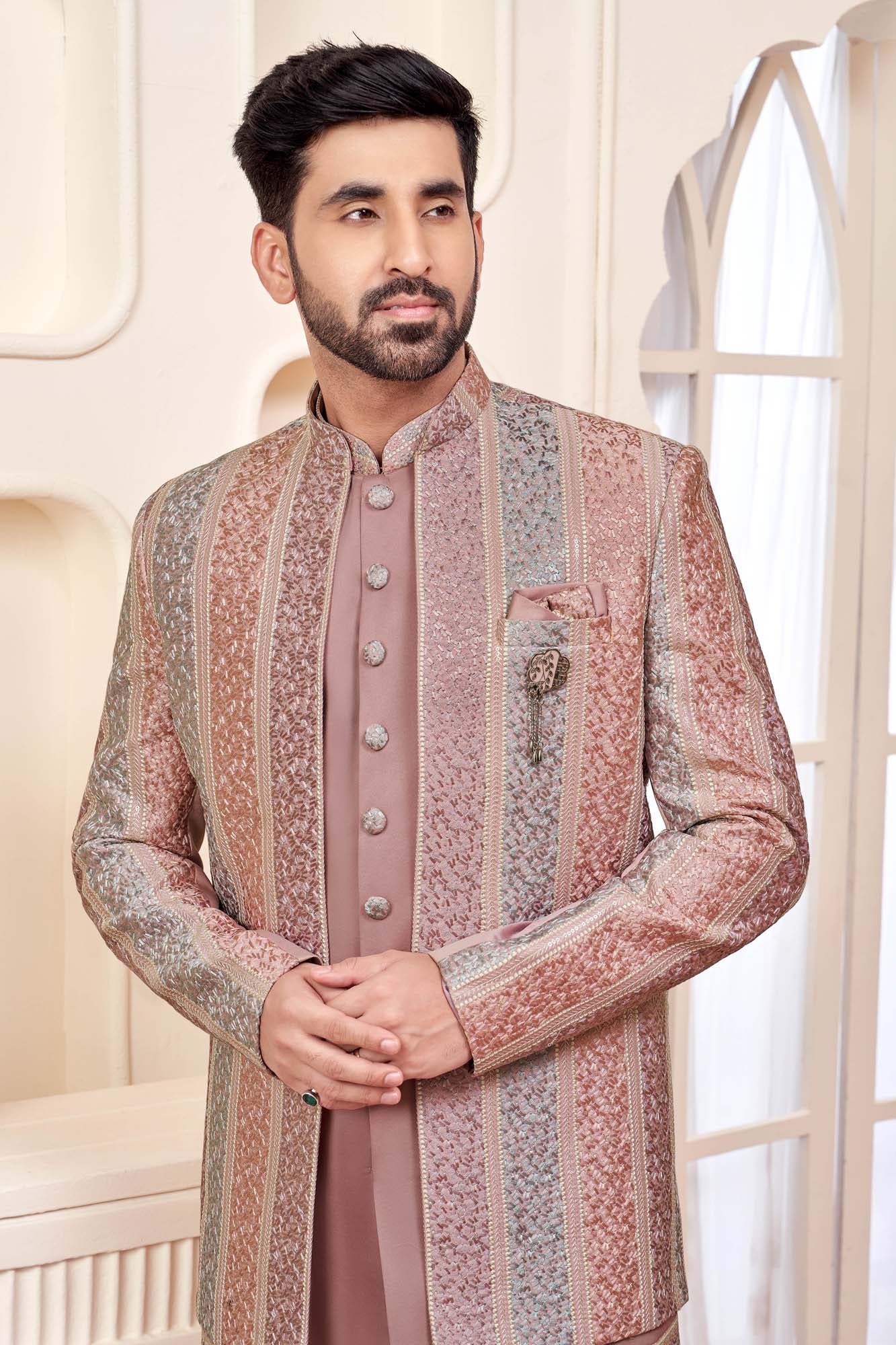 Peach Indo- Western Wedding Look