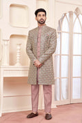 Graceful Peach Indo-Western Outfit With Gold Embroidered Jacket