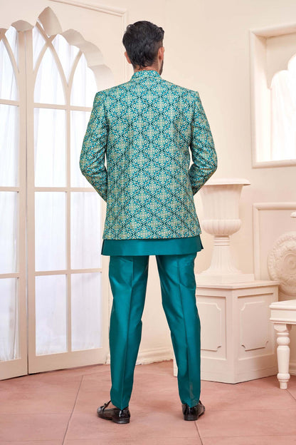 Blue Jodhpuri Set With Embroidered Jacket For Men