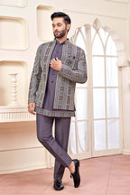 Majestic Purple Jodhpuri Set With Embroidered Jacket For Men