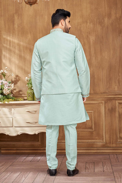 Blue Pastel Kurta Set With Floral Embriodery Jacket