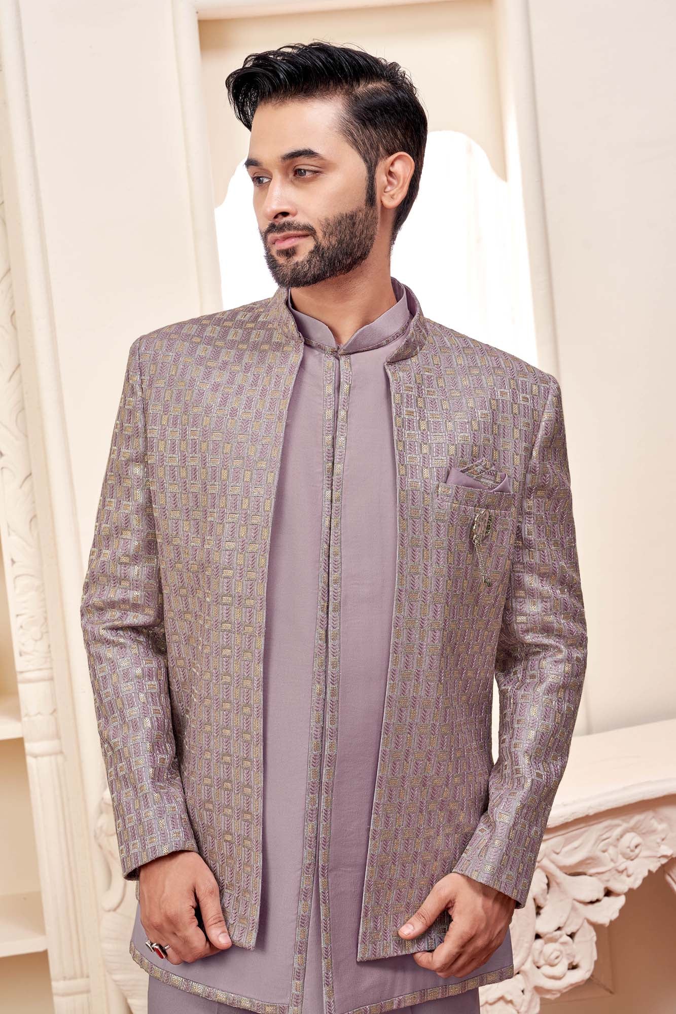 Purple Checks: The Perfect Ethnic Men'S Wear