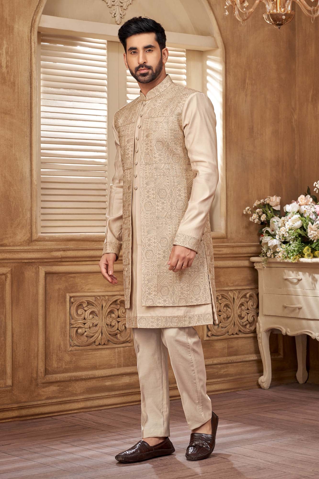 Men's Ethnic Indo-Western Kurta Set With Embroidery – Perfect For Festive Occasions