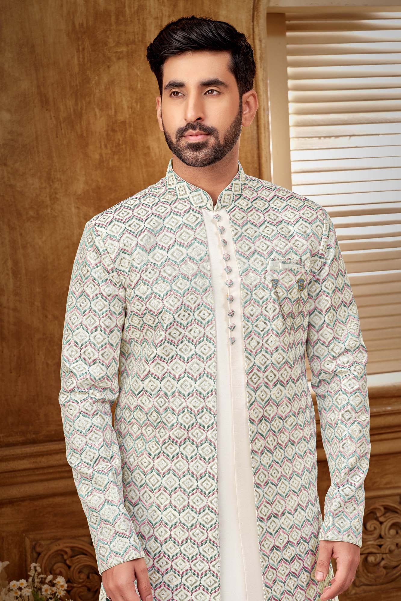 Indo-Western Kurta Set With Purple & Green Embroidery