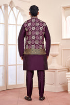 Patola Print with Purple Mirror Work Kurta Jacket Set