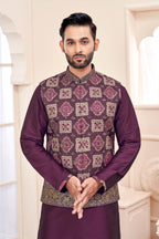 Patola Print with Purple Mirror Work Kurta Jacket Set