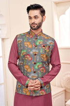 Dark Pink Kurta Jacket Set for Men – Ethnic Wear