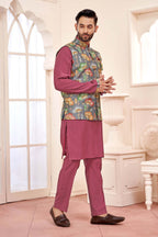 Dark Pink Kurta Jacket Set for Men – Ethnic Wear