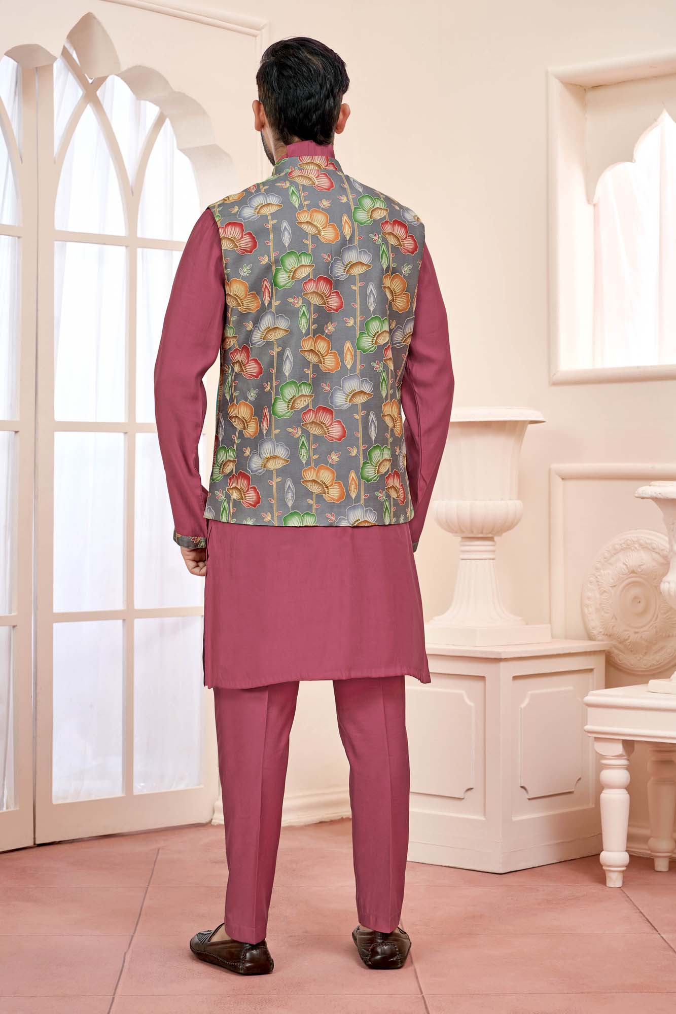 Dark Pink Kurta Jacket Set for Men – Ethnic Wear