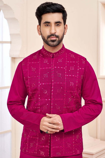Hot Pink Ethnic Kurta Set With Shimmery Jacket