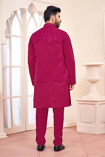 Hot Pink Ethnic Kurta Set With Shimmery Jacket