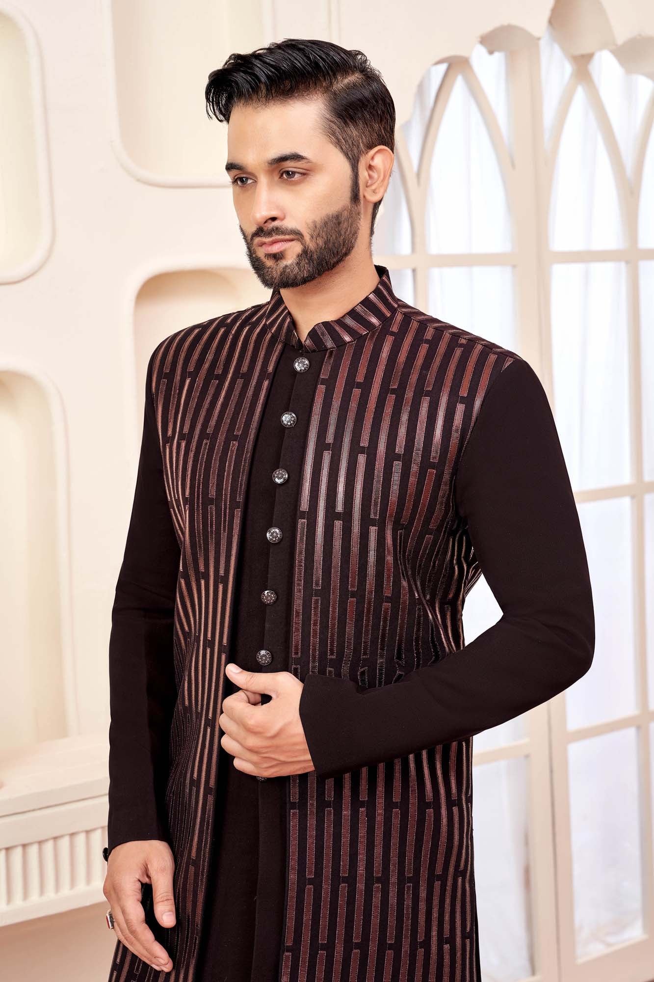 Black Indo-Western Outfit With Sleek Red Accents