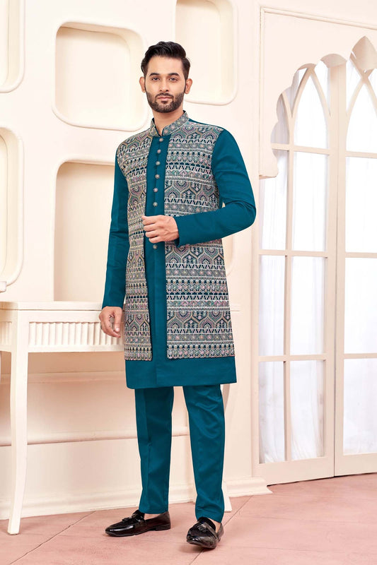 Teal Green Indo-Western Outfit With Unique Tribal Design