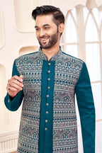 Teal Green Indo-Western Outfit With Unique Tribal Design
