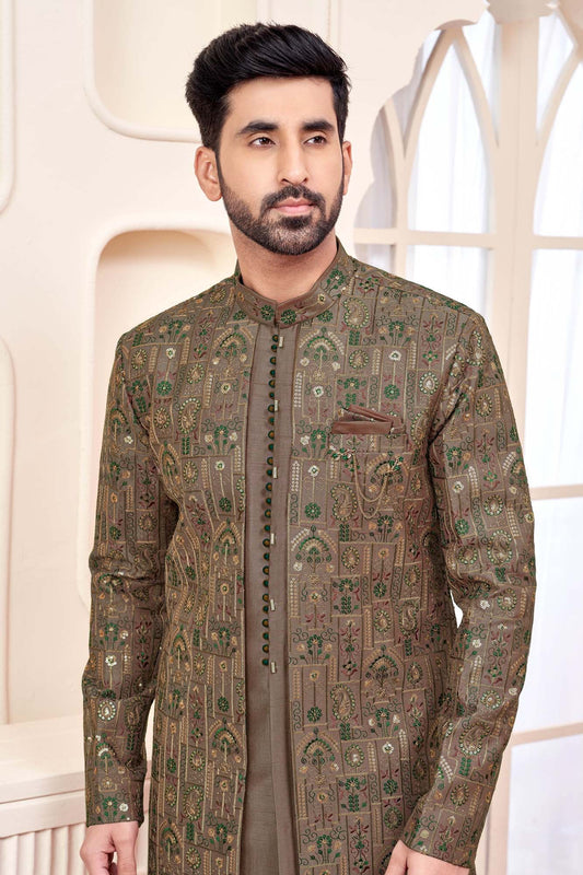 Mehndi Green Indo-Western Outfit With Exquisite Design
