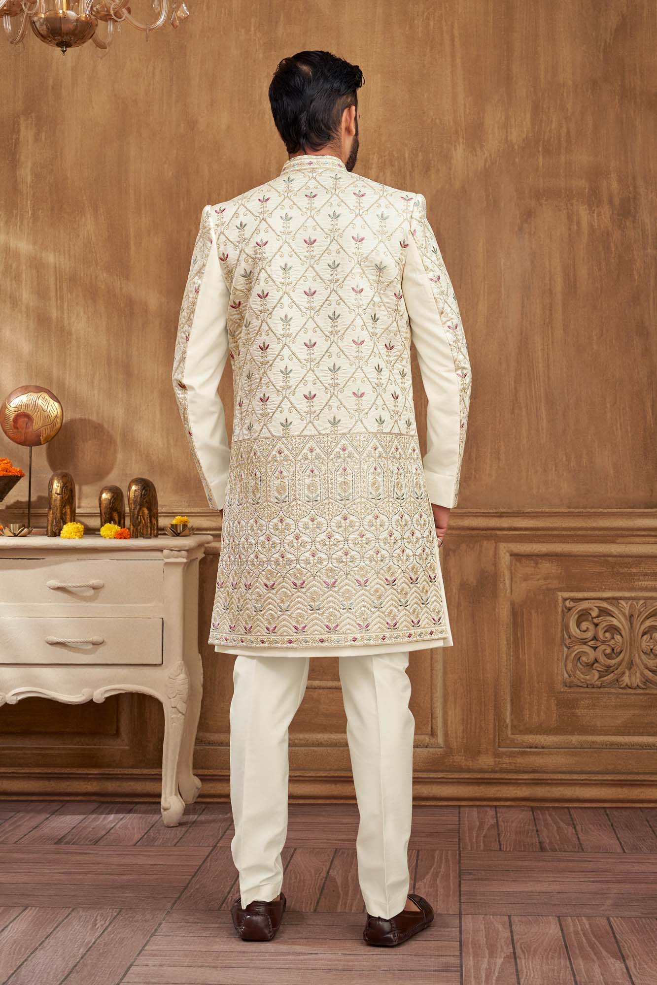 Men’s Indo-Western Kurta Set | Purple & Green Embroidered Elegance