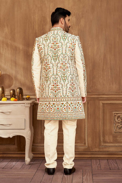 Ethnic Indo-Western Kurta Set For Men With Floral Embroidery