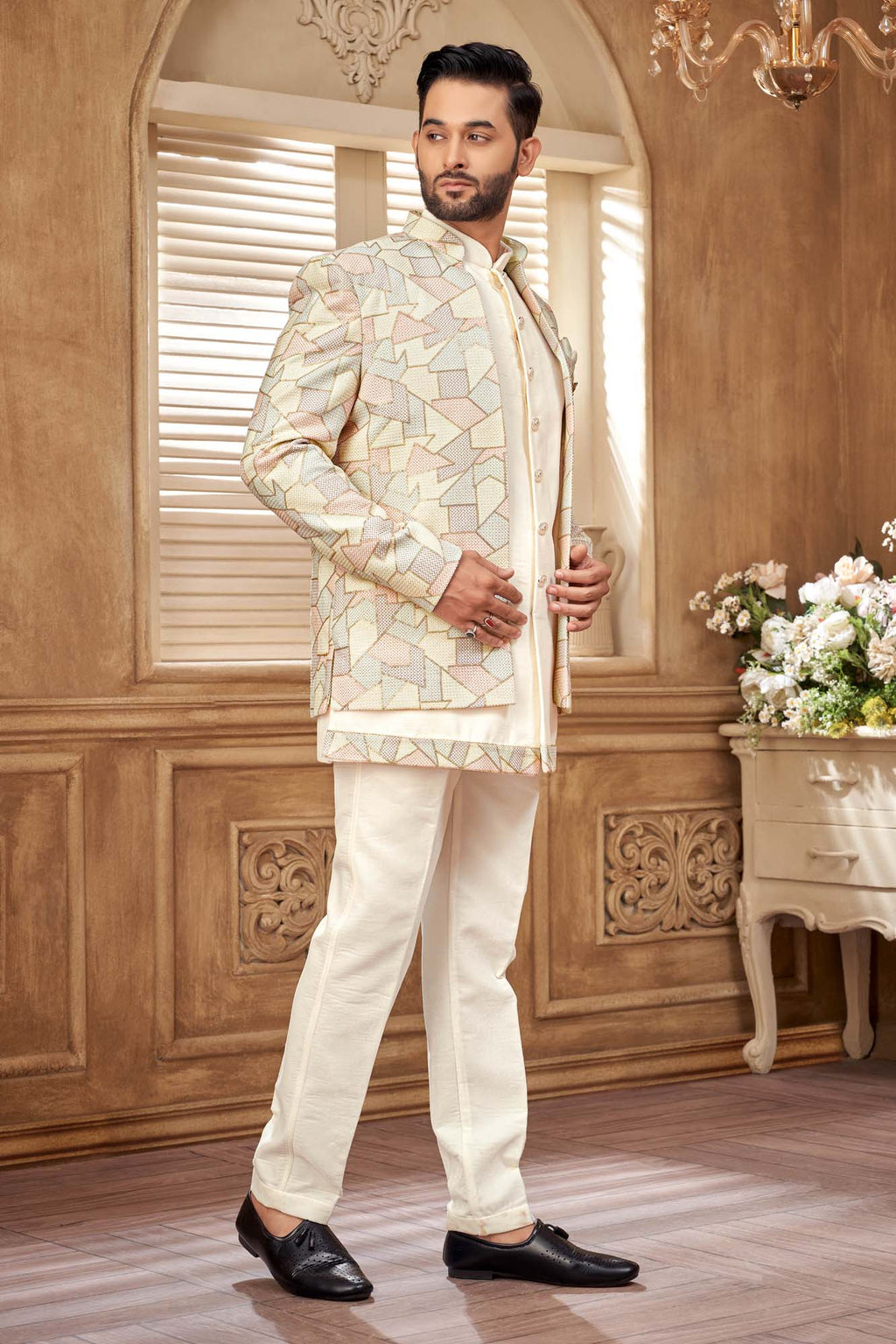 Pastel Jodhpuri Set for Men – Elegant Wedding & Festive Wear