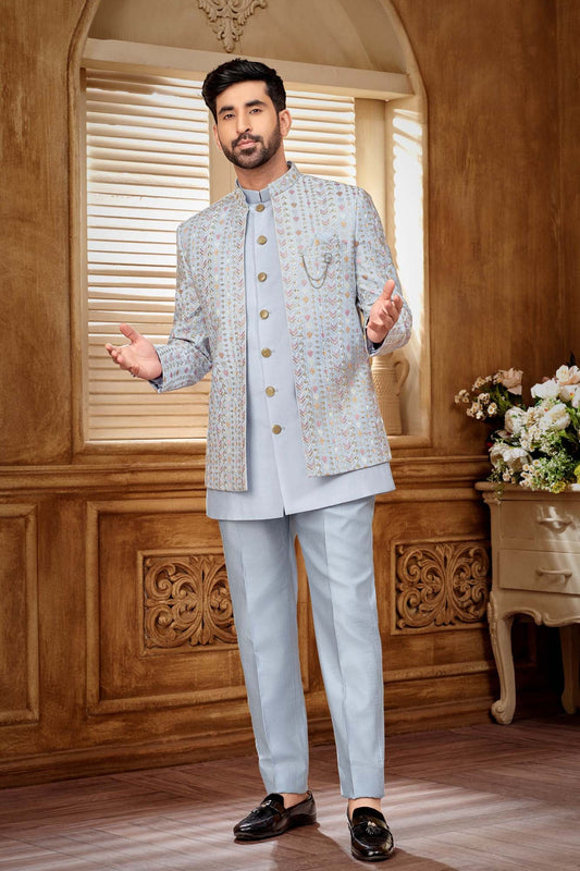 Blue Pastel Jodhpuri Set For Men