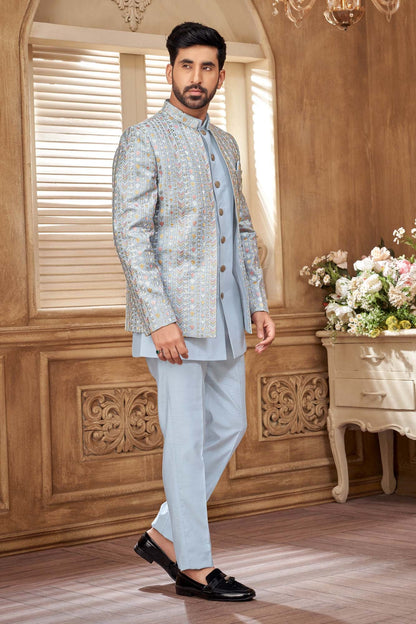 Blue Pastel Jodhpuri Set For Men