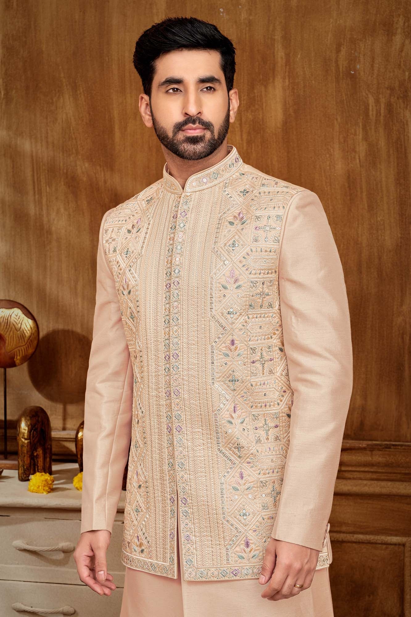 Men's Embroidered Jacket and Indo Western Set