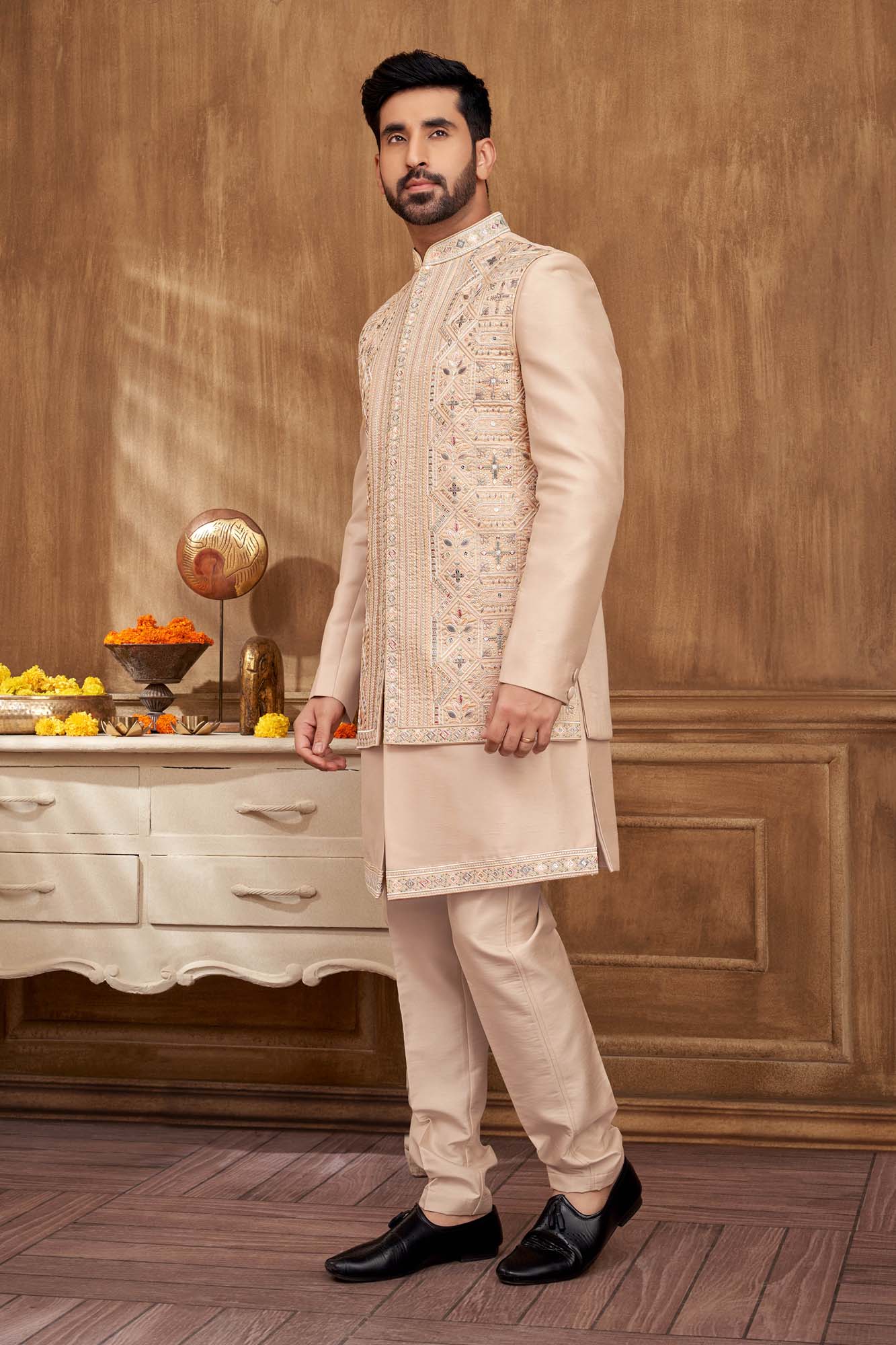 Men's Embroidered Jacket and Indo Western Set