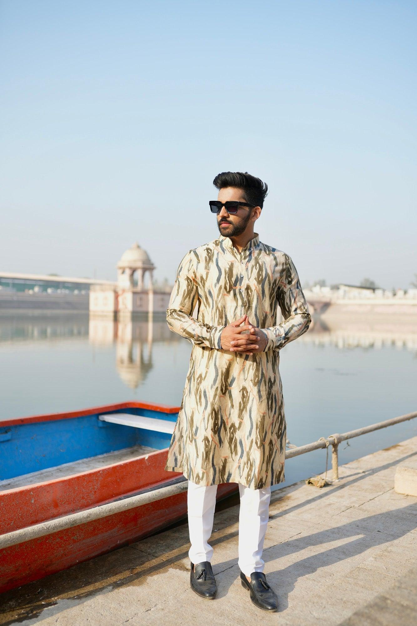 Organic Fabric Printed Kurta 11057-B